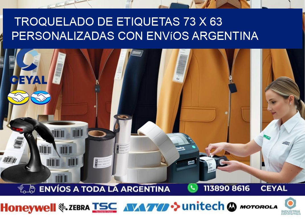 Troquelado de etiquetas 73 x 63 personalizadas con envíos Argentina
