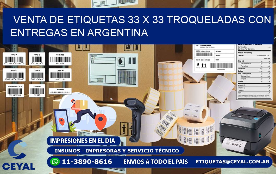 Venta de etiquetas 33 x 33 troqueladas con entregas en Argentina