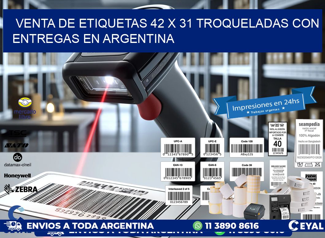 Venta de etiquetas 42 x 31 troqueladas con entregas en Argentina