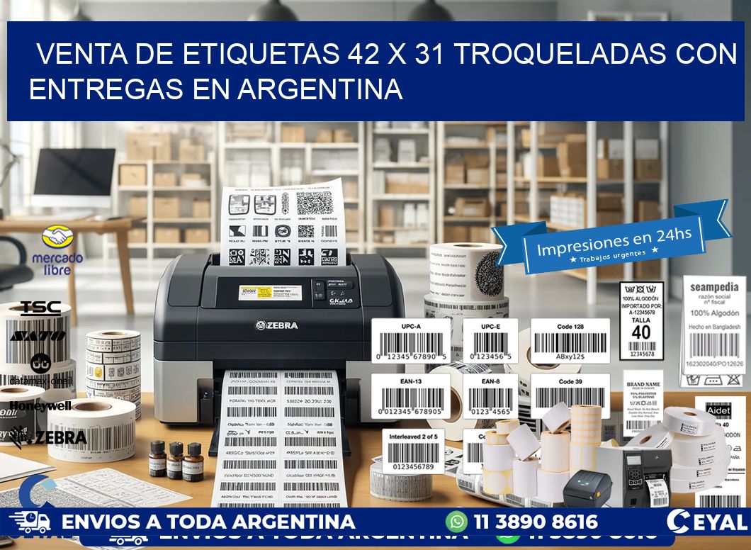 Venta de etiquetas 42 x 31 troqueladas con entregas en Argentina