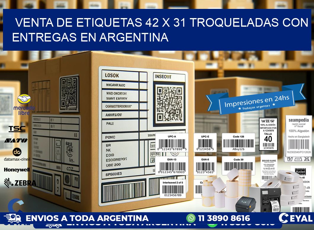 Venta de etiquetas 42 x 31 troqueladas con entregas en Argentina