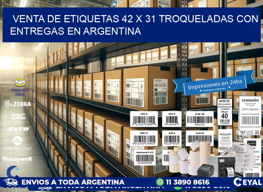 Venta de etiquetas 42 x 31 troqueladas con entregas en Argentina