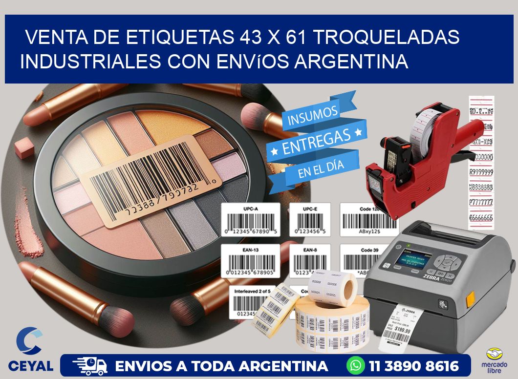 Venta de etiquetas 43 x 61 troqueladas industriales con envíos Argentina