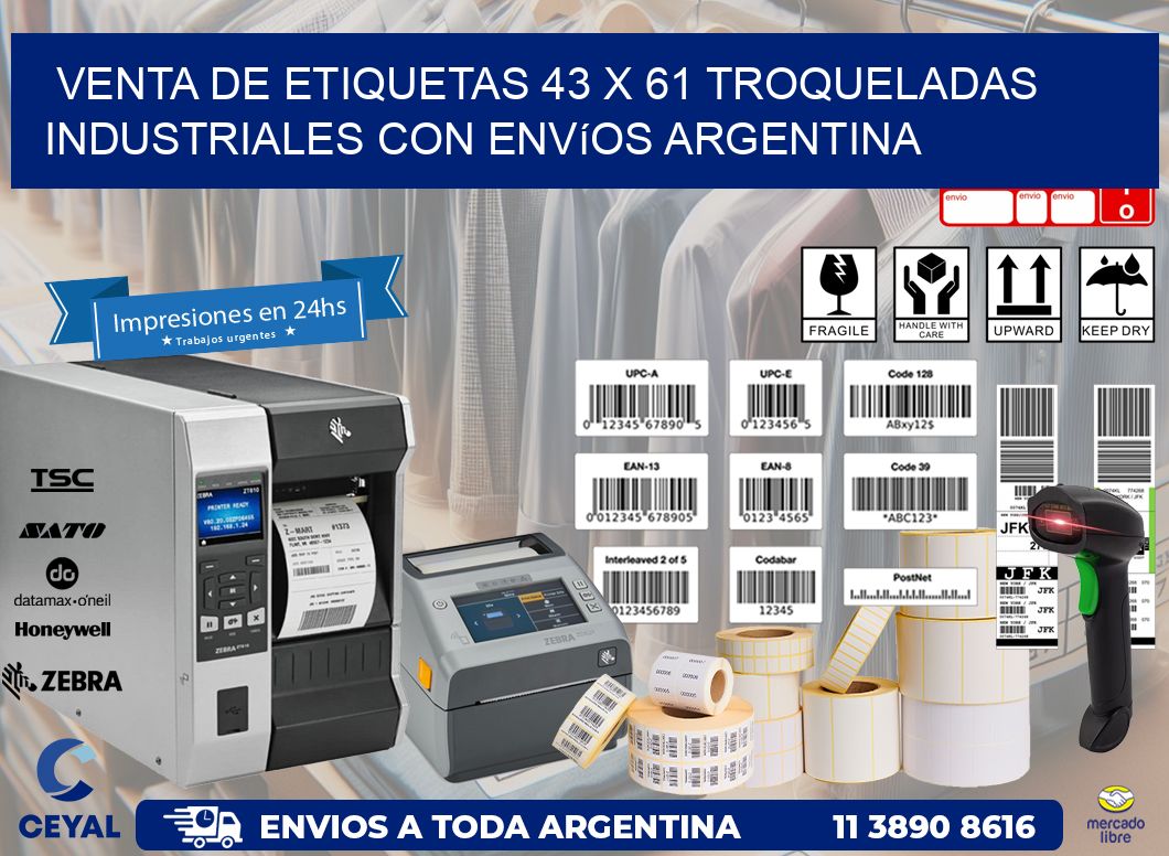 Venta de etiquetas 43 x 61 troqueladas industriales con envíos Argentina