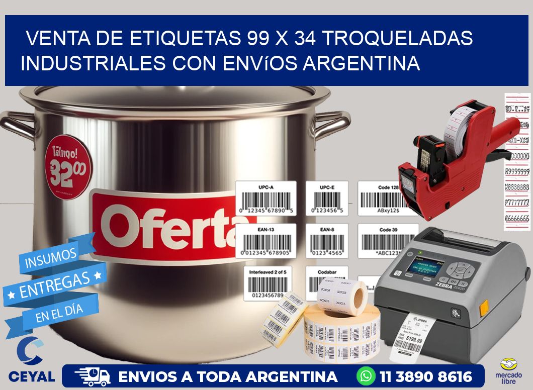 Venta de etiquetas 99 x 34 troqueladas industriales con envíos Argentina