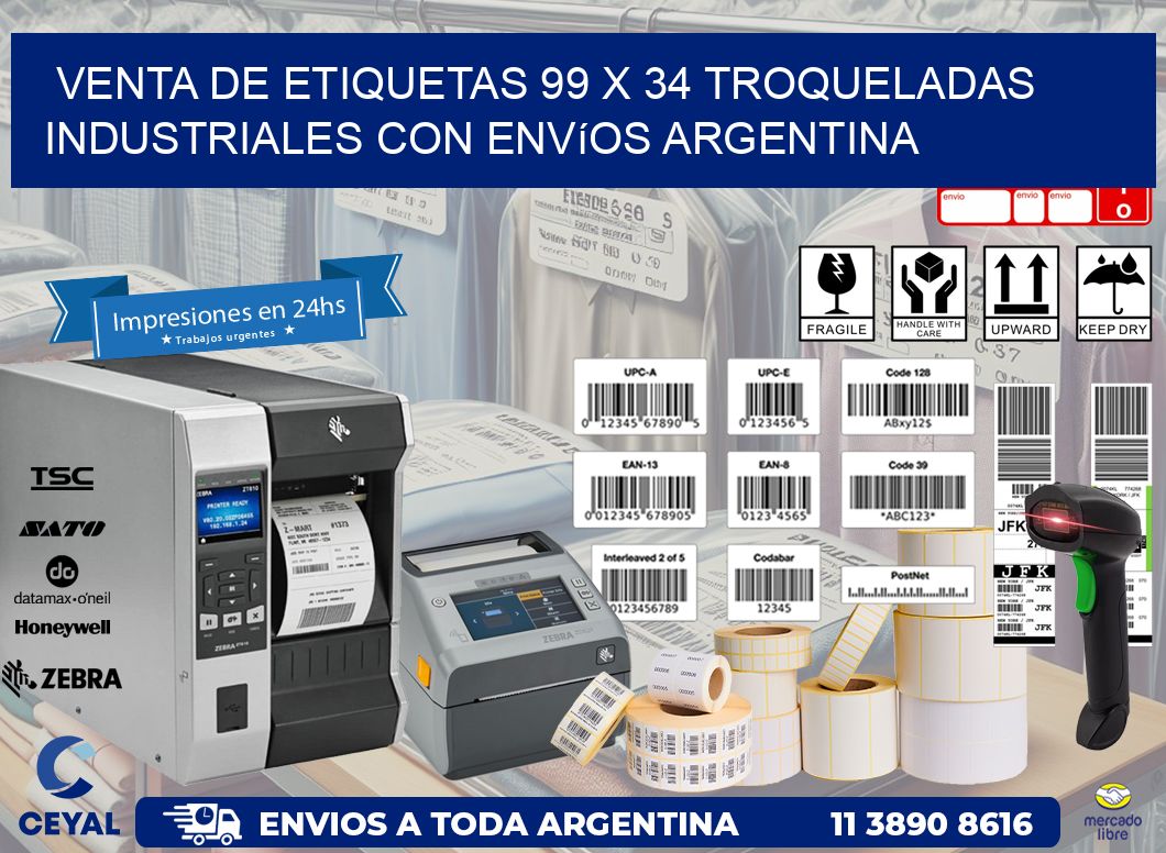 Venta de etiquetas 99 x 34 troqueladas industriales con envíos Argentina