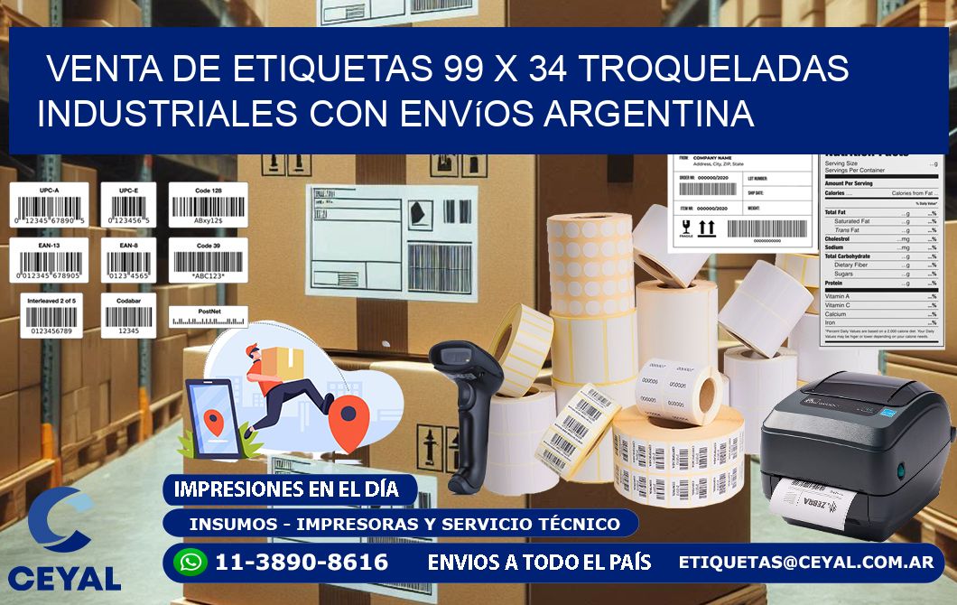 Venta de etiquetas 99 x 34 troqueladas industriales con envíos Argentina
