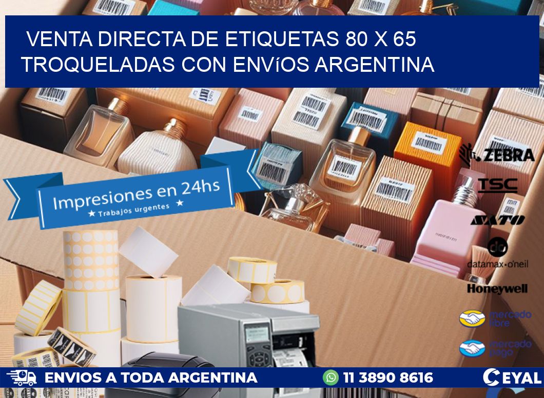 Venta directa de etiquetas 80 x 65 troqueladas con envíos Argentina
