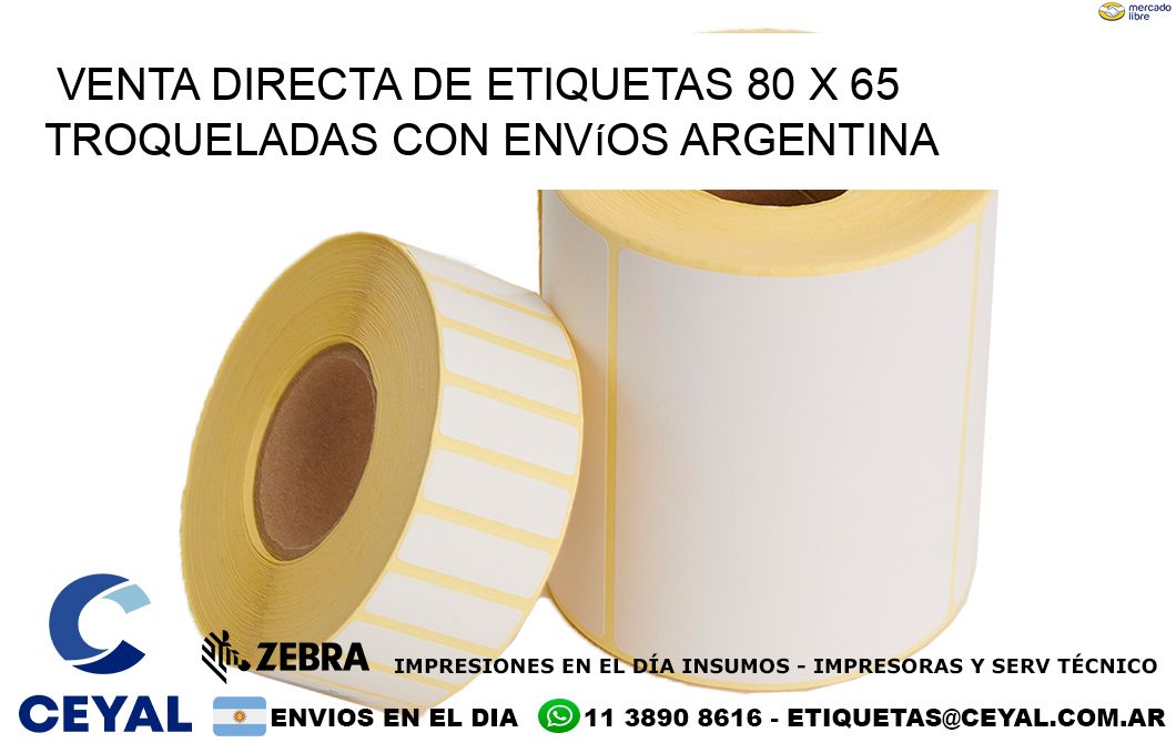 Venta directa de etiquetas 80 x 65 troqueladas con envíos Argentina