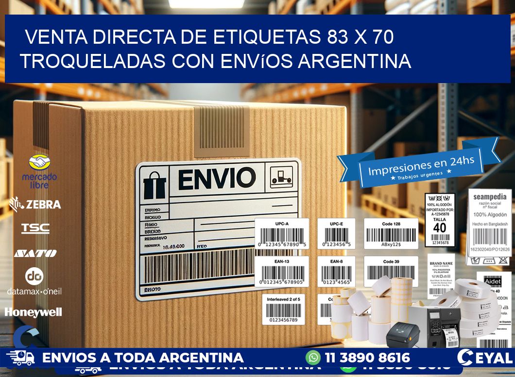 Venta directa de etiquetas 83 x 70 troqueladas con envíos Argentina
