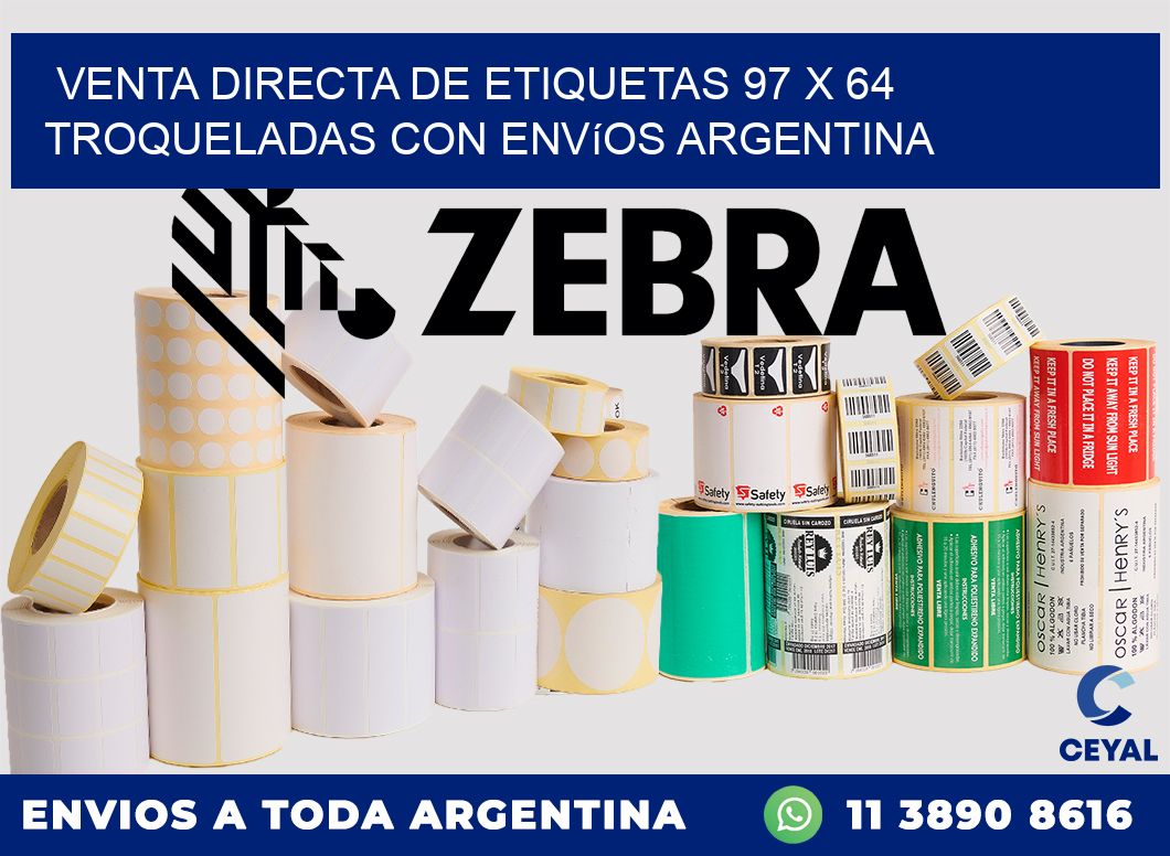 Venta directa de etiquetas 97 x 64 troqueladas con envíos Argentina
