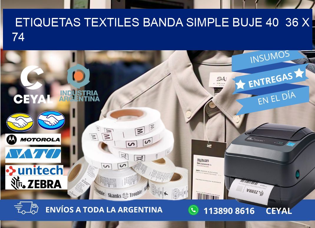 etiquetas textiles banda simple buje 40  36 x 74