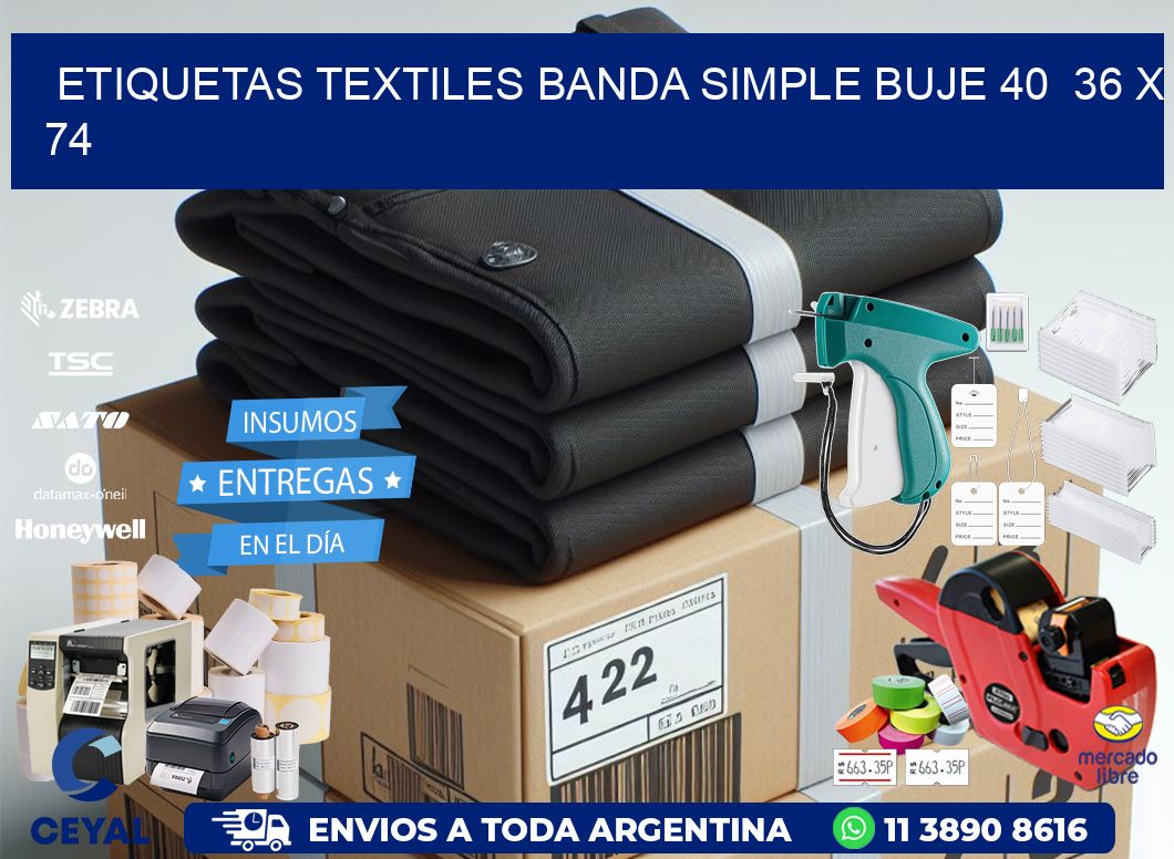 etiquetas textiles banda simple buje 40  36 x 74