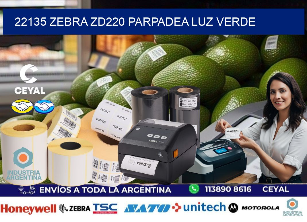 22135 Zebra ZD220 parpadea luz verde