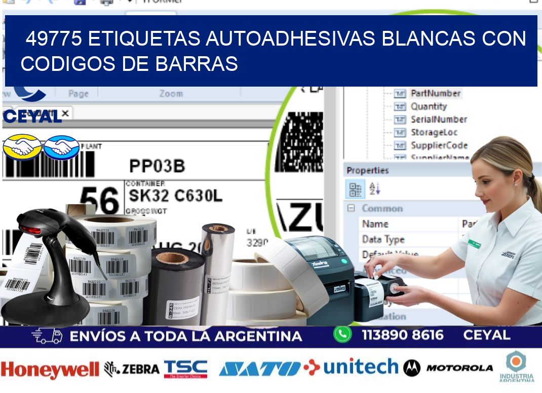 49775 etiquetas autoadhesivas blancas con codigos de barras