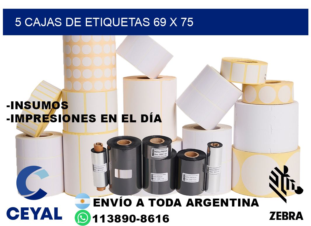 5 cajas de etiquetas 69 x 75