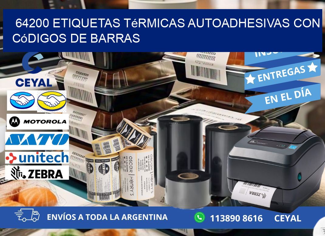 64200 Etiquetas térmicas autoadhesivas con códigos de barras