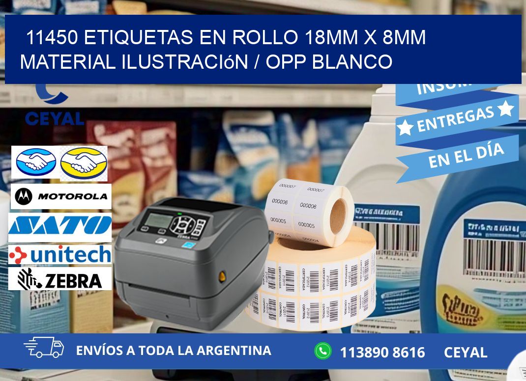 11450 Etiquetas en rollo 18mm x 8mm material Ilustración / OPP Blanco
