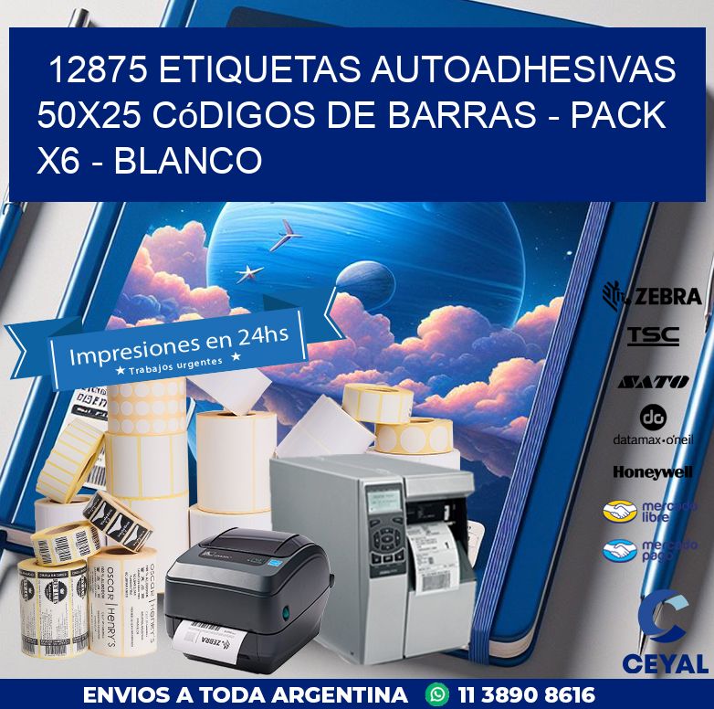 12875 Etiquetas Autoadhesivas 50x25 Códigos De Barras - Pack X6 - Blanco