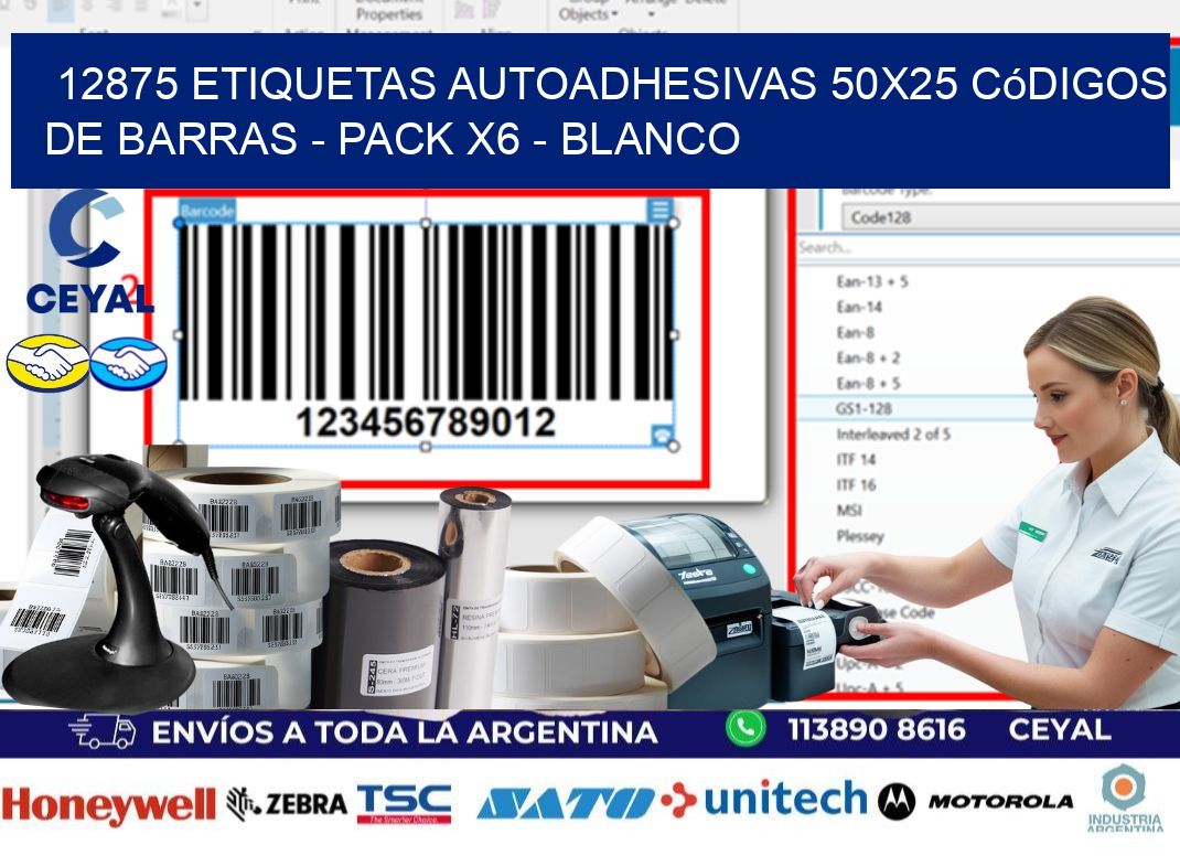 12875 Etiquetas Autoadhesivas 50x25 Códigos De Barras - Pack X6 - Blanco