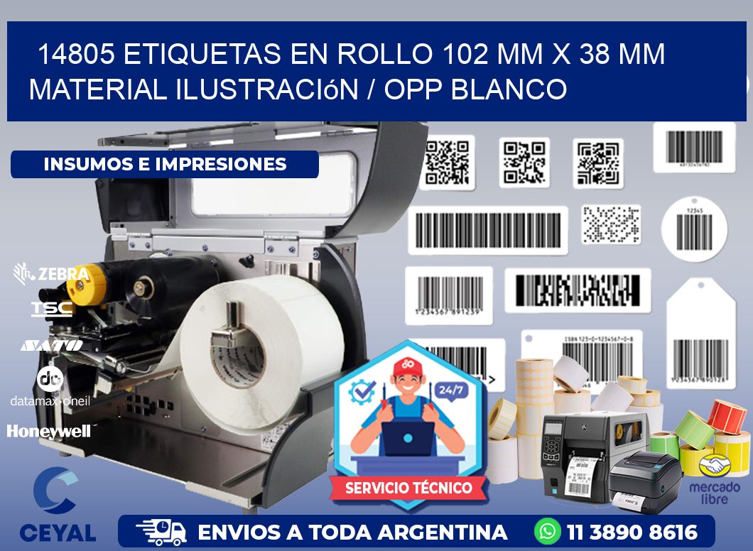 14805 Etiquetas en rollo 102 mm x 38 mm material Ilustración / OPP Blanco