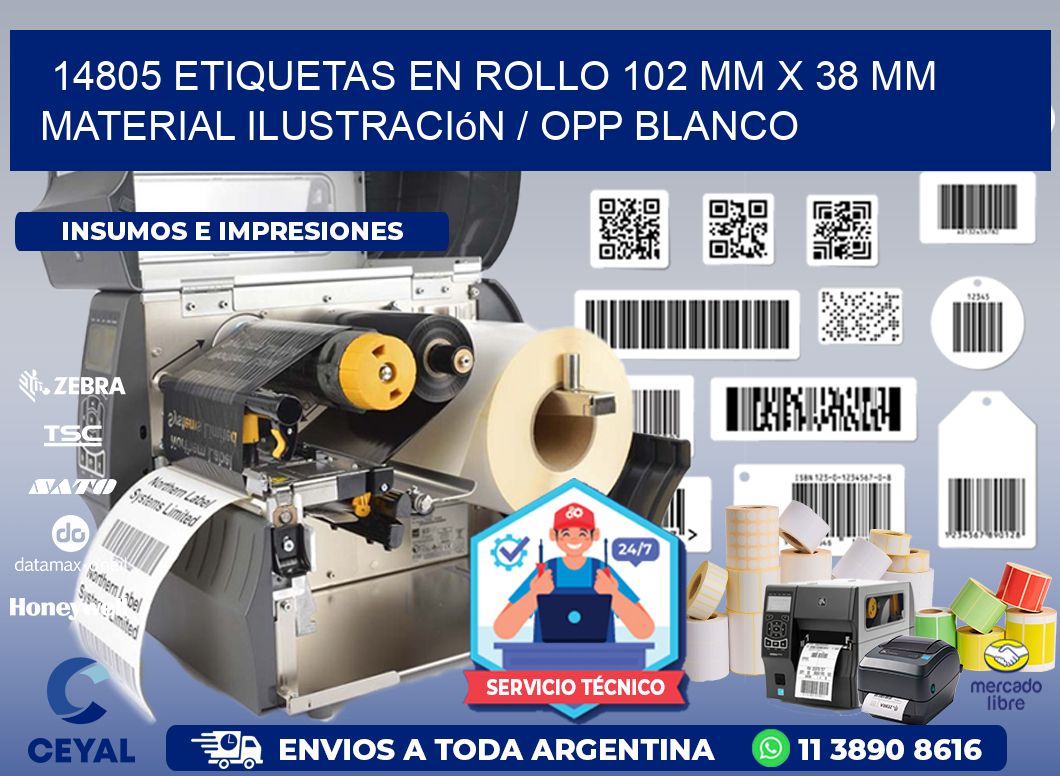 14805 Etiquetas en rollo 102 mm x 38 mm material Ilustración / OPP Blanco