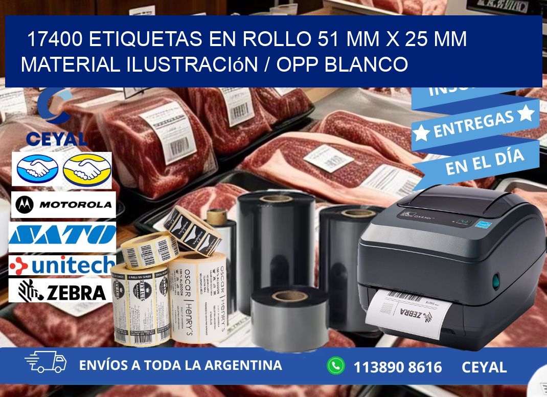 17400 Etiquetas en rollo 51 mm x 25 mm material Ilustración / OPP Blanco