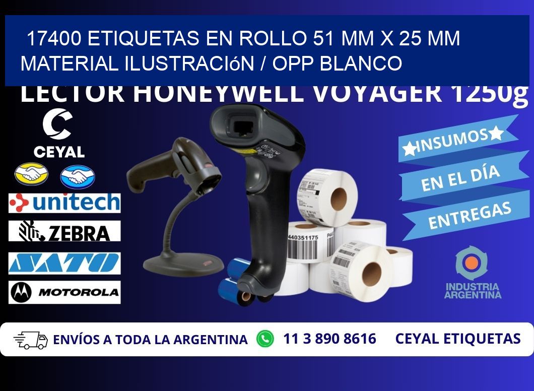 17400 Etiquetas en rollo 51 mm x 25 mm material Ilustración / OPP Blanco