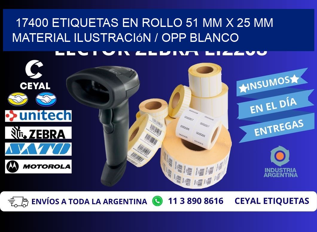 17400 Etiquetas en rollo 51 mm x 25 mm material Ilustración / OPP Blanco
