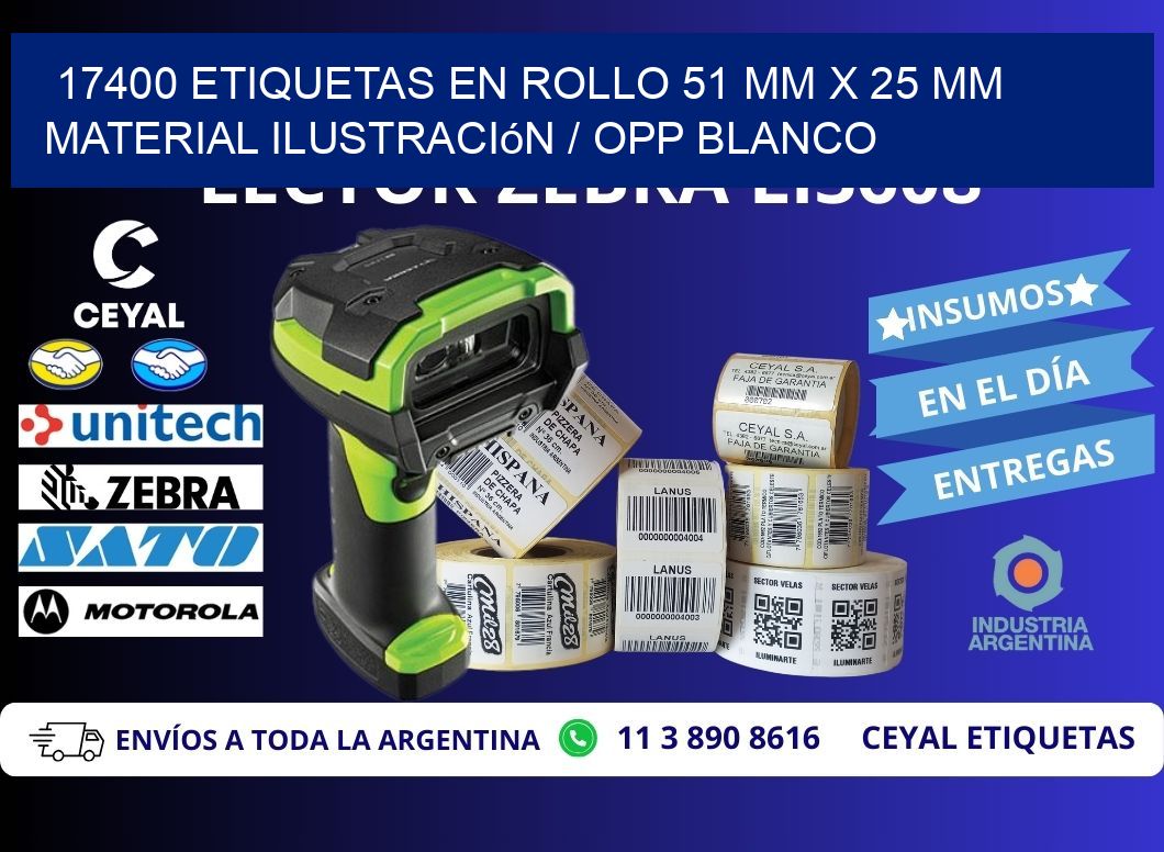 17400 Etiquetas en rollo 51 mm x 25 mm material Ilustración / OPP Blanco