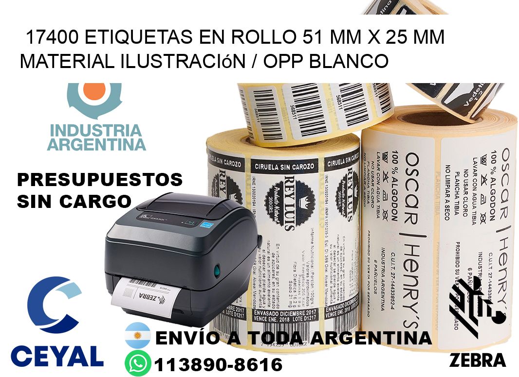 17400 Etiquetas en rollo 51 mm x 25 mm material Ilustración / OPP Blanco