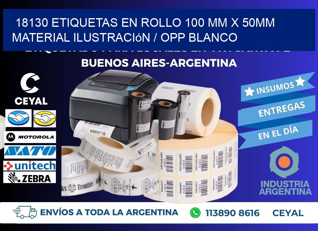 18130 Etiquetas en rollo 100 mm x 50mm material Ilustración / OPP Blanco