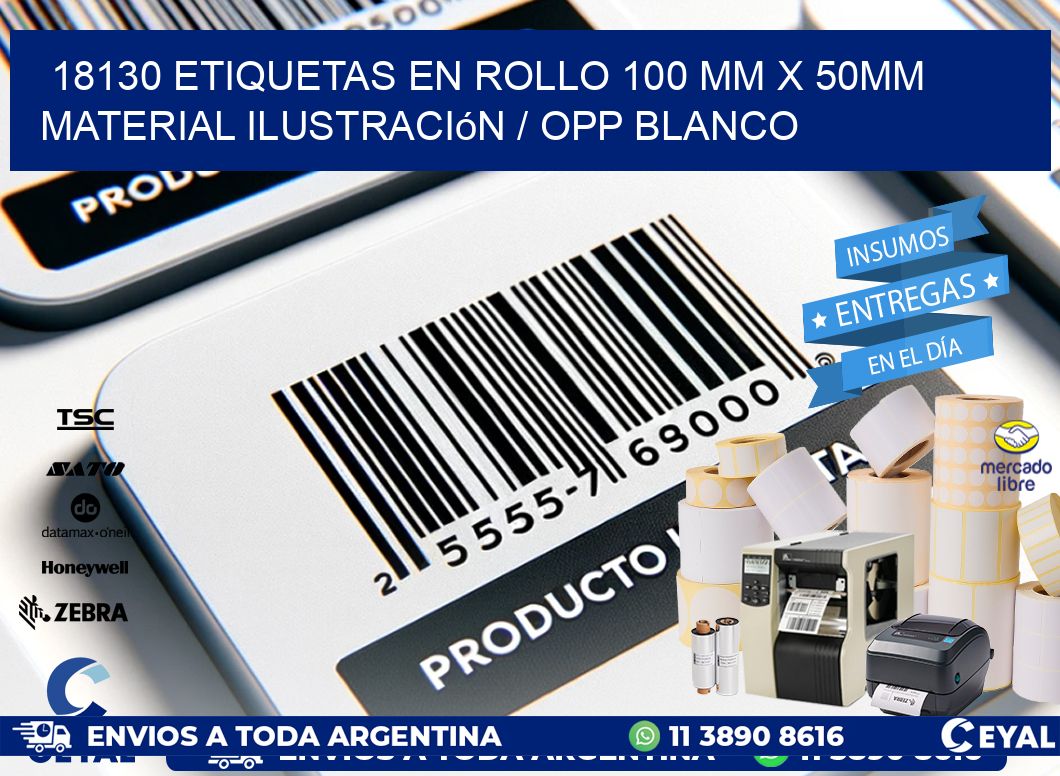 18130 Etiquetas en rollo 100 mm x 50mm material Ilustración / OPP Blanco