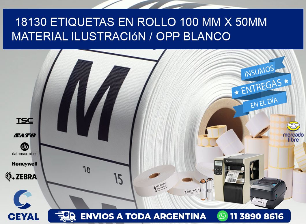 18130 Etiquetas en rollo 100 mm x 50mm material Ilustración / OPP Blanco