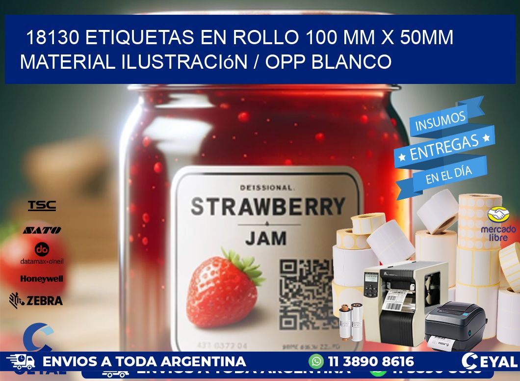 18130 Etiquetas en rollo 100 mm x 50mm material Ilustración / OPP Blanco