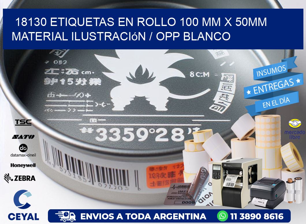 18130 Etiquetas en rollo 100 mm x 50mm material Ilustración / OPP Blanco