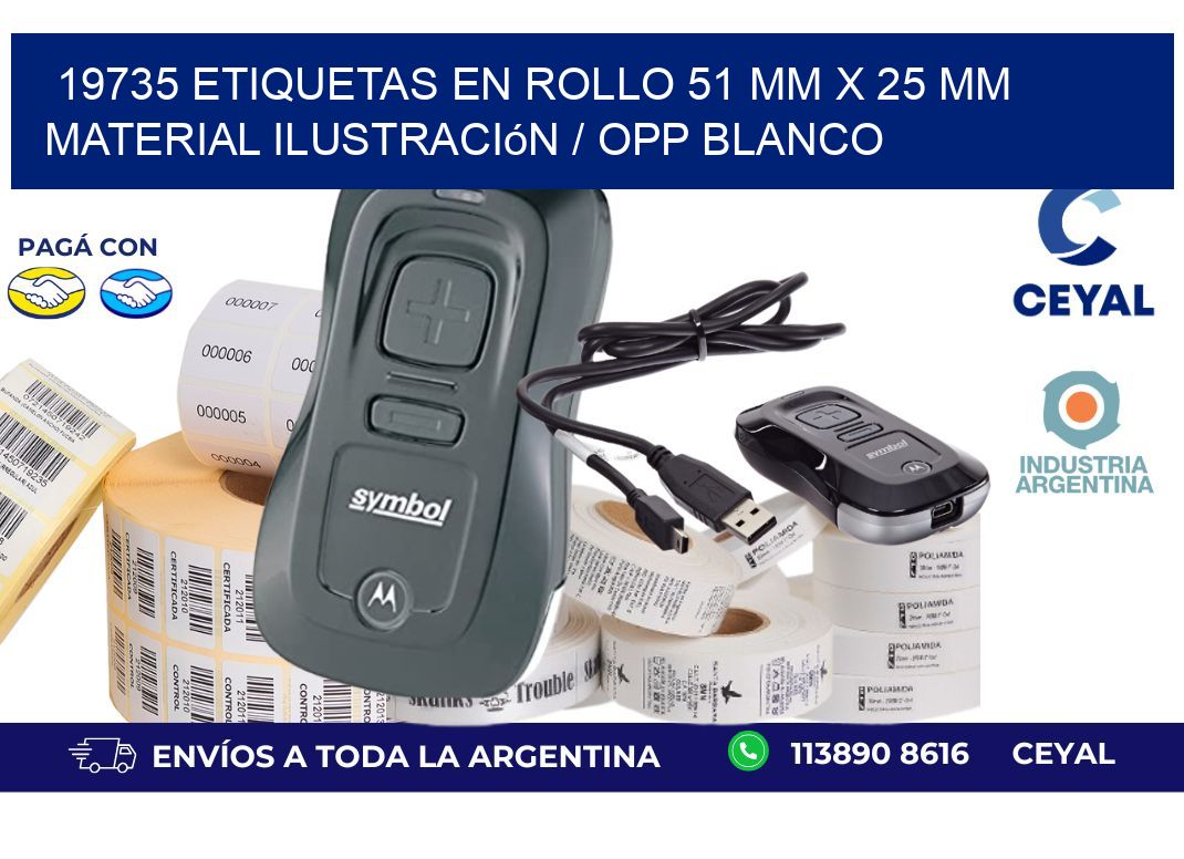 19735 Etiquetas en rollo 51 mm x 25 mm material Ilustración / OPP Blanco