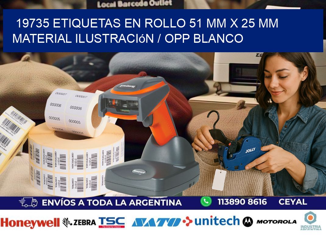 19735 Etiquetas en rollo 51 mm x 25 mm material Ilustración / OPP Blanco