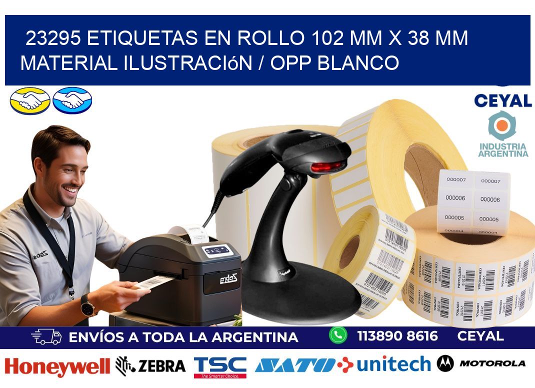 23295 Etiquetas en rollo 102 mm x 38 mm material Ilustración / OPP Blanco