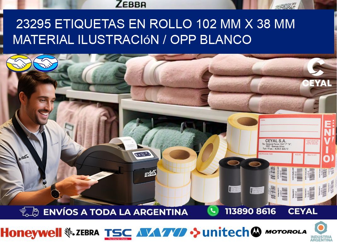 23295 Etiquetas en rollo 102 mm x 38 mm material Ilustración / OPP Blanco