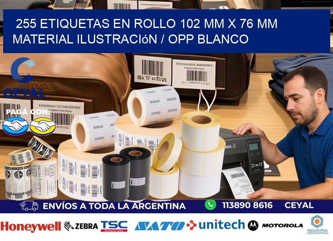 255 Etiquetas en rollo 102 mm x 76 mm material Ilustración / OPP Blanco