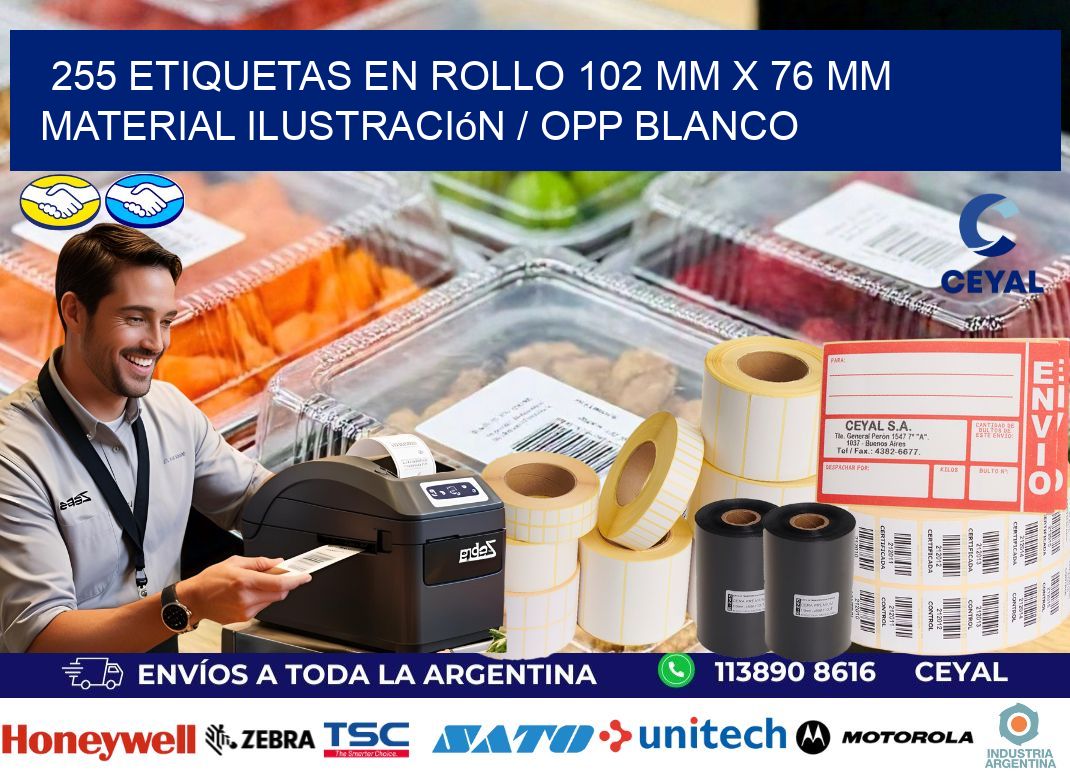 255 Etiquetas en rollo 102 mm x 76 mm material Ilustración / OPP Blanco