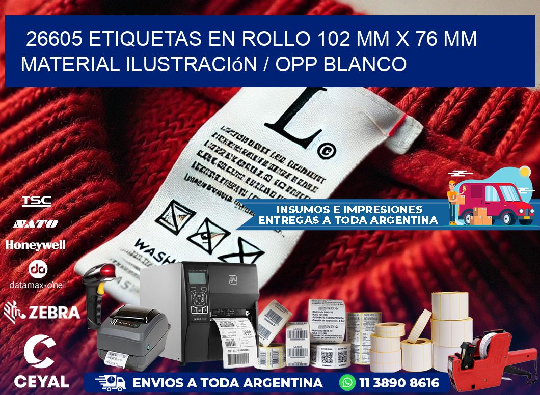 26605 Etiquetas en rollo 102 mm x 76 mm material Ilustración / OPP Blanco
