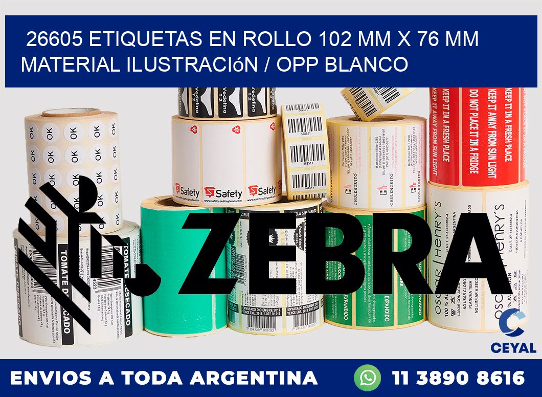 26605 Etiquetas en rollo 102 mm x 76 mm material Ilustración / OPP Blanco