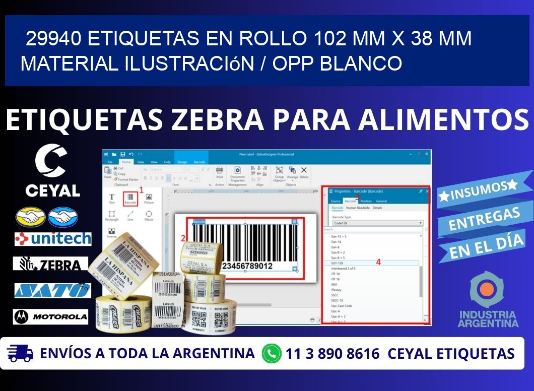 29940 Etiquetas en rollo 102 mm x 38 mm material Ilustración / OPP Blanco
