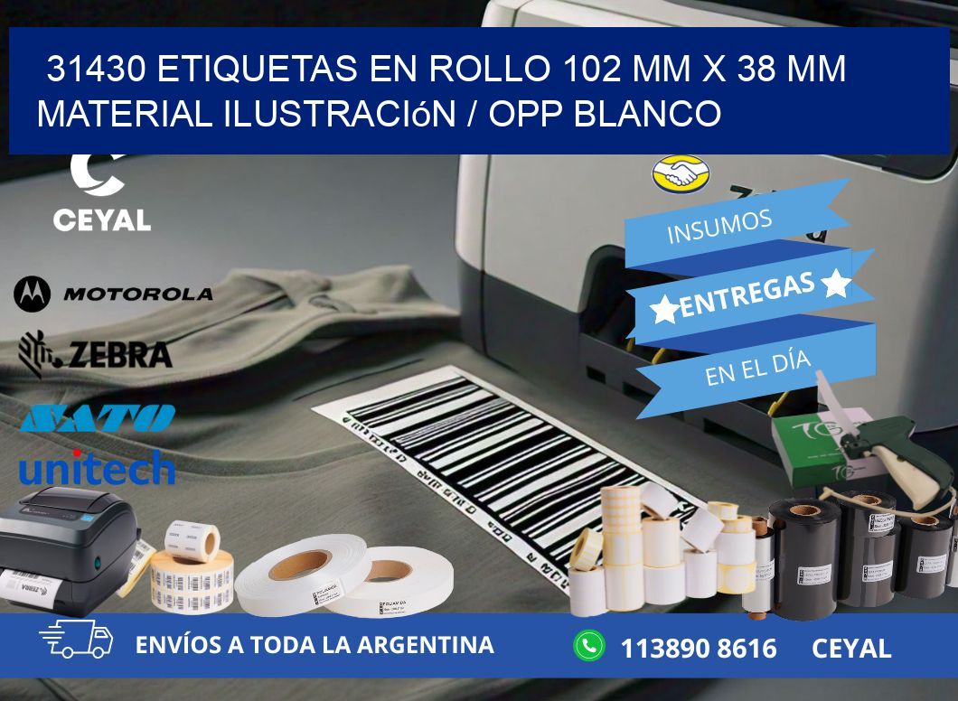 31430 Etiquetas en rollo 102 mm x 38 mm material Ilustración / OPP Blanco