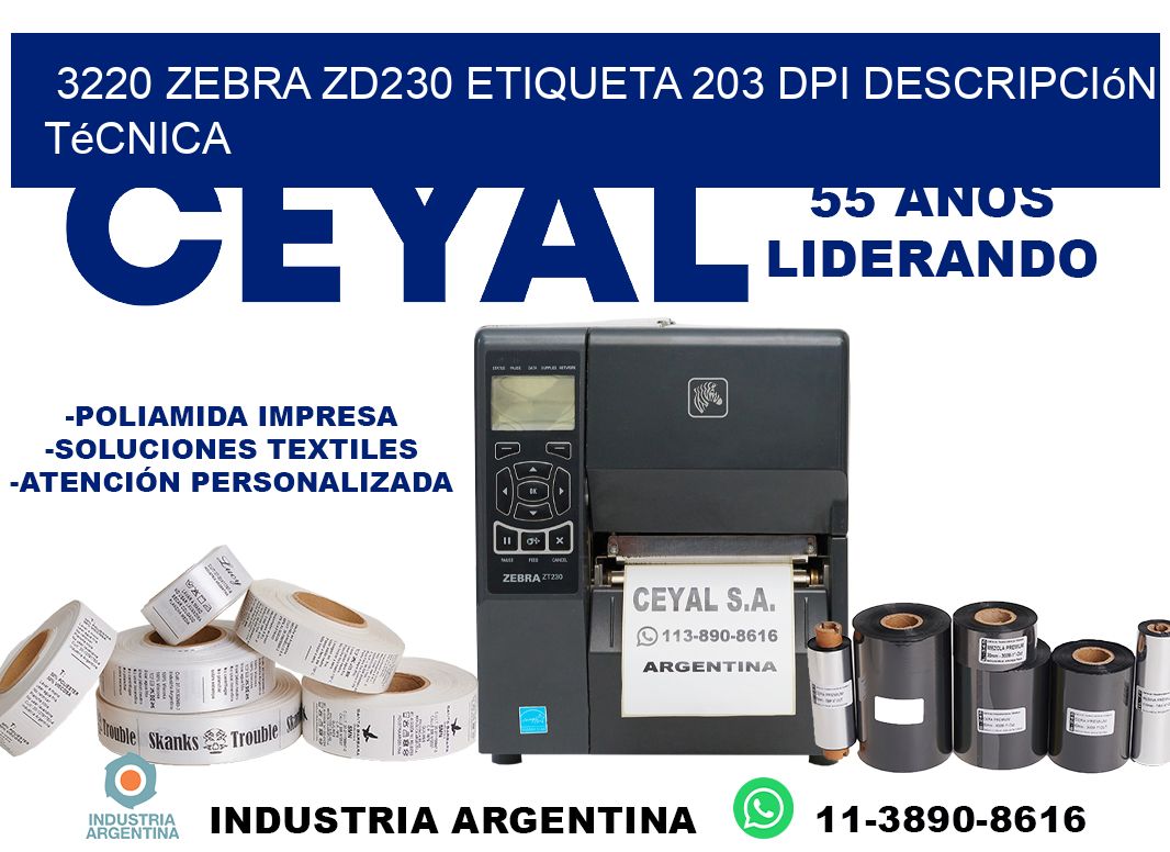 3220 Zebra ZD230 etiqueta 203 dpi descripción técnica