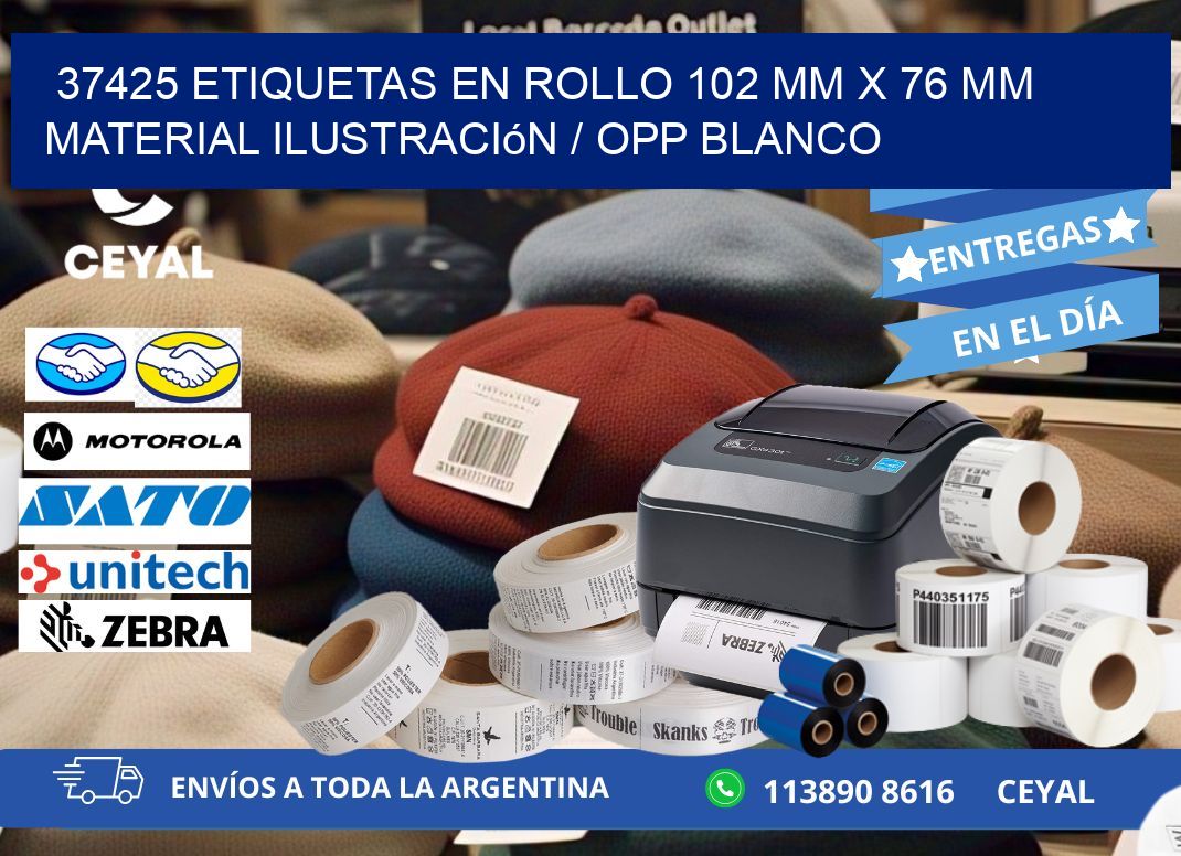 37425 Etiquetas en rollo 102 mm x 76 mm material Ilustración / OPP Blanco