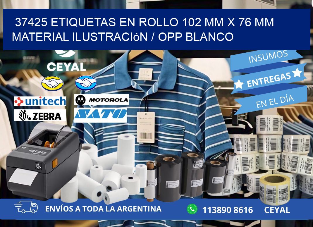 37425 Etiquetas en rollo 102 mm x 76 mm material Ilustración / OPP Blanco