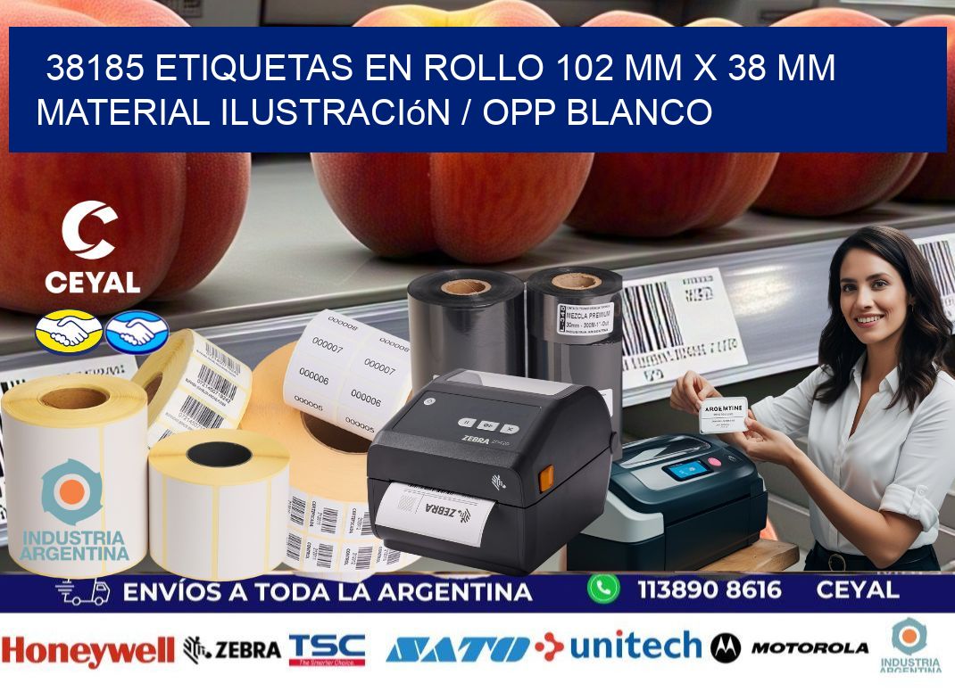 38185 Etiquetas en rollo 102 mm x 38 mm material Ilustración / OPP Blanco